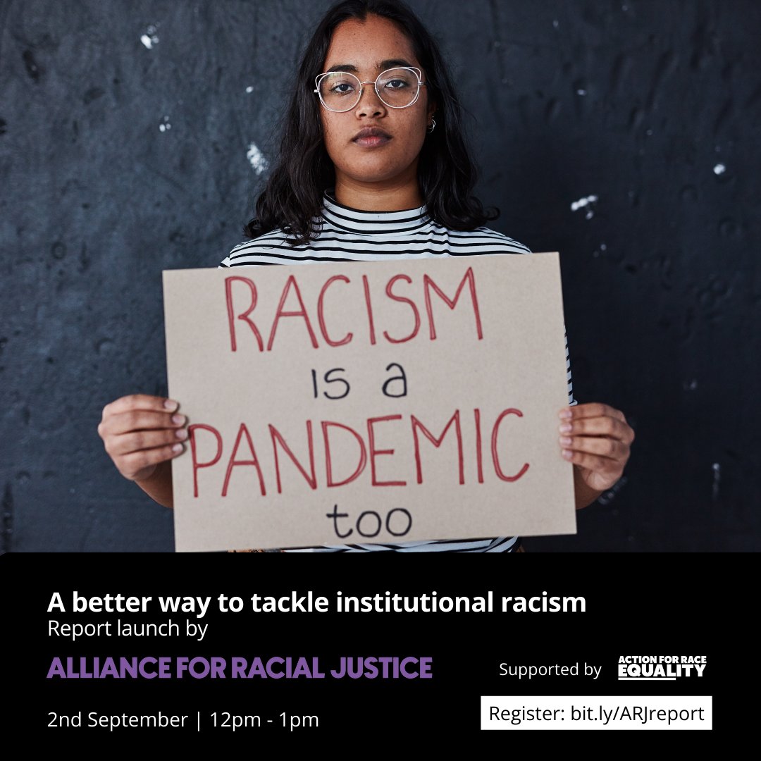 Proud members of the Alliance for Racial Justice, a network of orgs working to eliminate racial injustices in England. Join us for the launch of the ARJ's first report:

🕛 12pm 
🗓️ Monday 2nd Sept
📍 Online
🎟️ Register for free via <a href="/AREtweets_/">Action for Race Equality</a>
👉 ow.ly/plo450T3Ojf