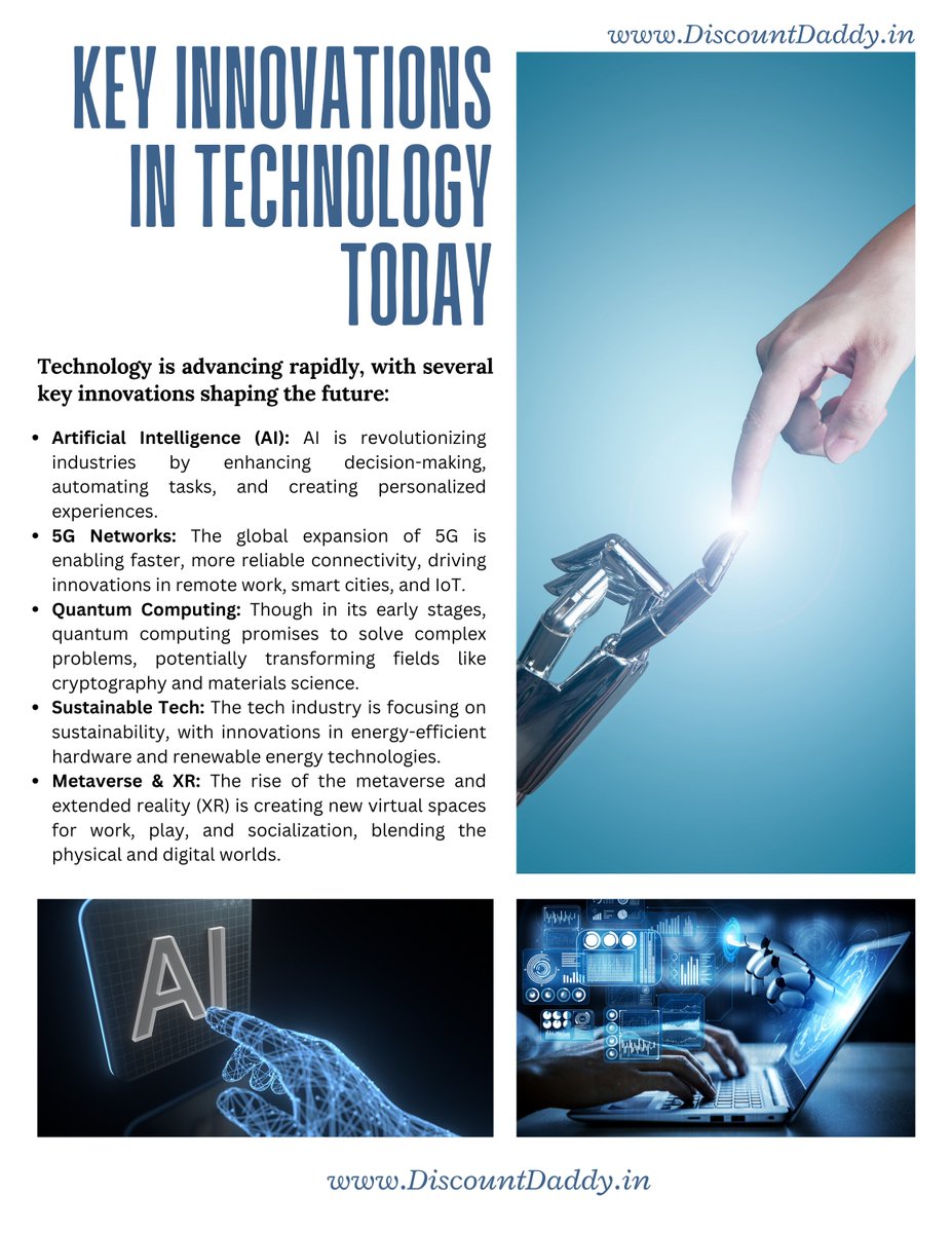 DiscountDaddy_'s tweet photo. Exploring the cutting-edge innovations shaping our future—from AI and 5G to sustainable tech and the metaverse. 🌐🚀#TechTrends #Innovation #FutureOfTechnology #technology #ecommerce #AI https://t.co/7bZzi2nJbV
