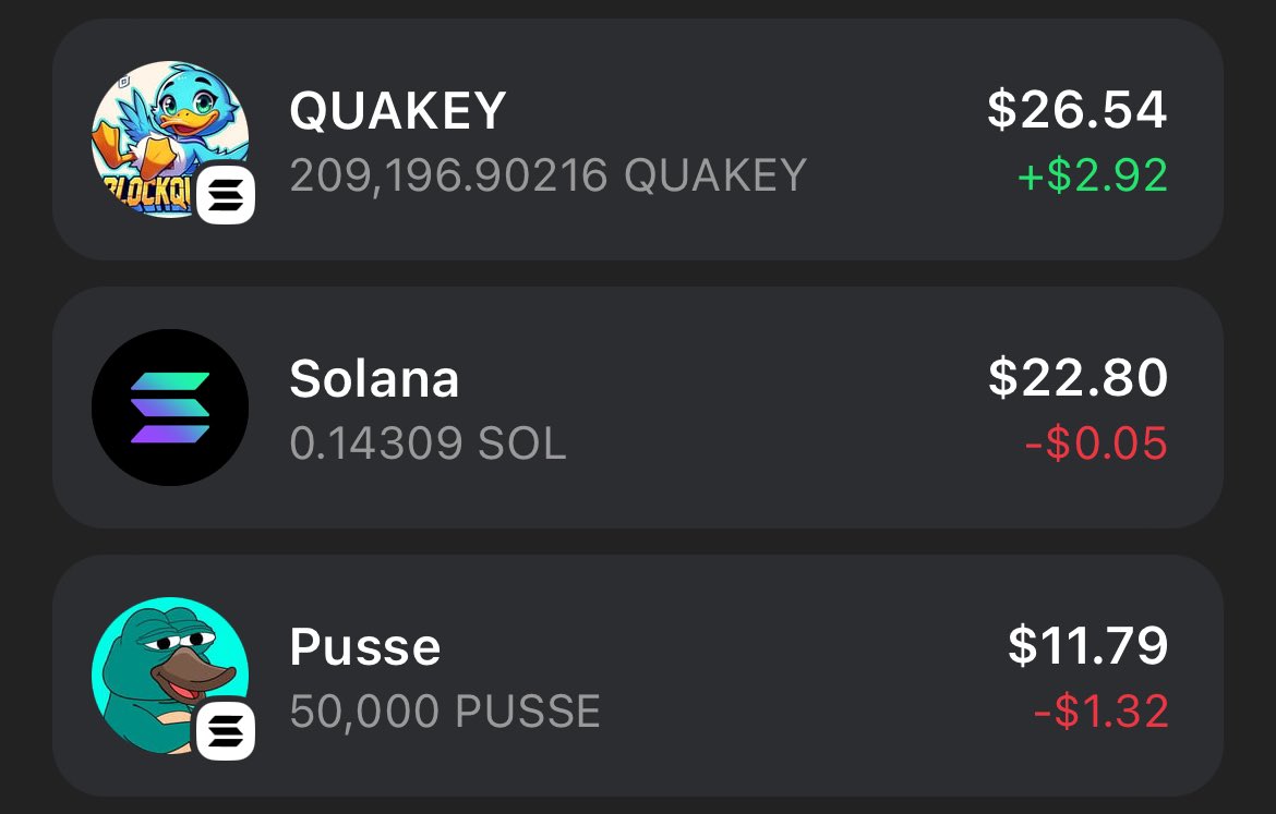 MightyJoeMorris's tweet photo. Just added @QUAKEYOFFICIALX &amp; @PusseSolana to the journey. 

$QUAKEY ALREADY UP SOME DOLLARS!

LFG!! 💚📟🤌🏽‼️

#Quakey #Pusse #Solana #Web3 #cryptocurrency #memecoinsol #RoadTo40SOL https://t.co/yhAzV2H3zJ