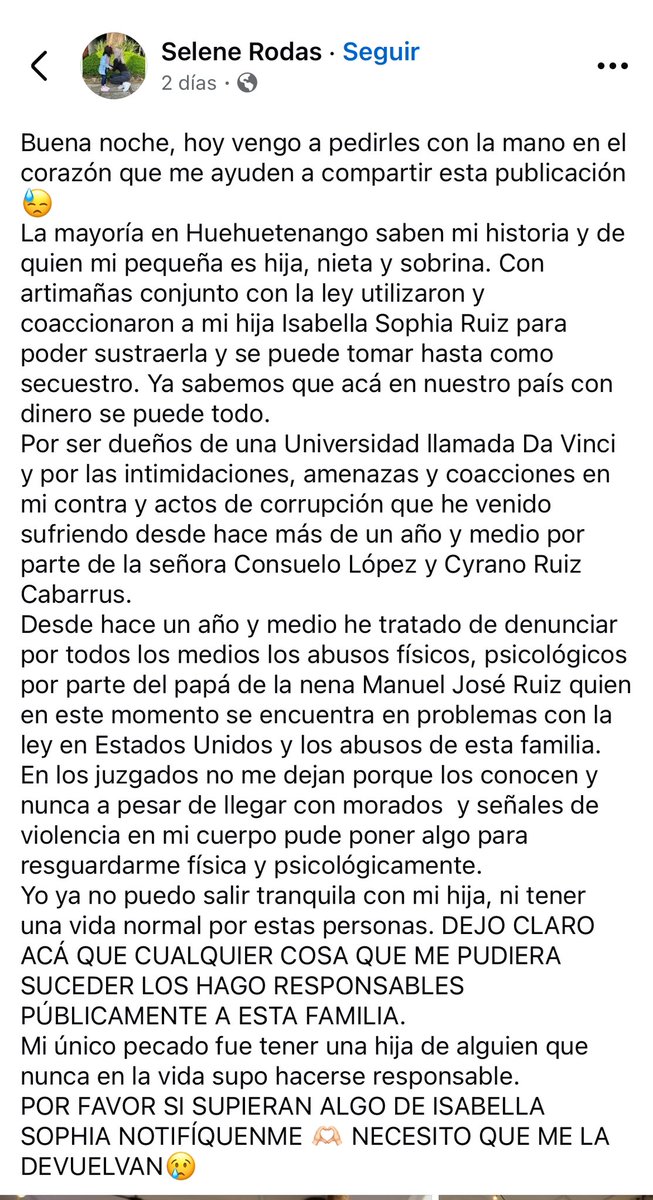 LaSuperAnita_86's tweet image. Por esta nena pusieron una alerta @alba_keneth y la quitaron, pero la mamá dice que la nena no está con ella. Parece que quienes se la llevaron fueron los abuelos paternos. La nena estaba viviendo en Huehue junto con su mamá. No sé por qué hacen eso. @PGNguatemala