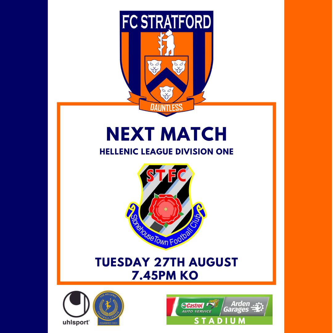 FC Stratford take on Stonehouse Town FC at the <a href="/ArdenGarages/">Arden Garages</a> Stadium tonight in the Hellenic League Division One.