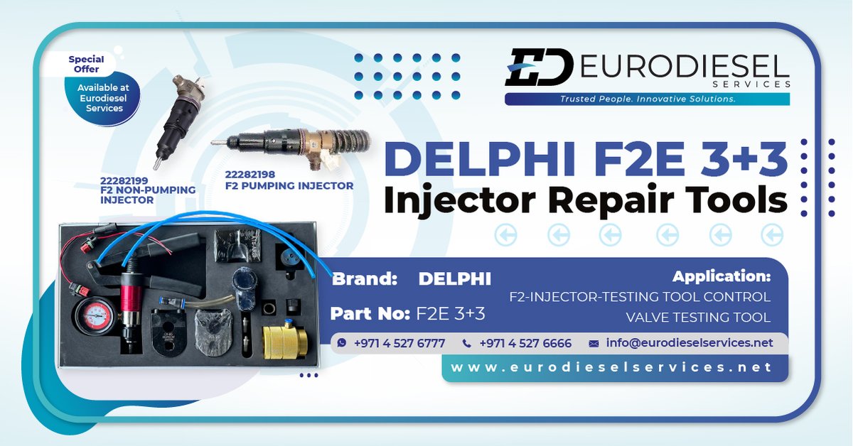 eurodieselgroup's tweet image. Discover our exclusive offer on Delphi F2E 3+3 Injector Repair Tools at Eurodiesel Services. 

#EurodieselServices #DelphiTools #InjectorTesting #PrecisionEngineering #AutomotiveTools #EDSolutions #SpecialOffer #Delphi #DieselMechanics #AutomotiveDiagnostic