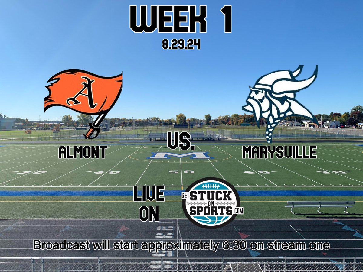 G_StuckOnSports's tweet photo. Thursday night we kick off the 2024 football season as the D6 runners up from a year ago, the Almont Raiders travel to Marysville! Dennis Stuckey on the call, 6:30 pre game with a 7pm kickoff on stream one! https://t.co/MoeKWQUNVu