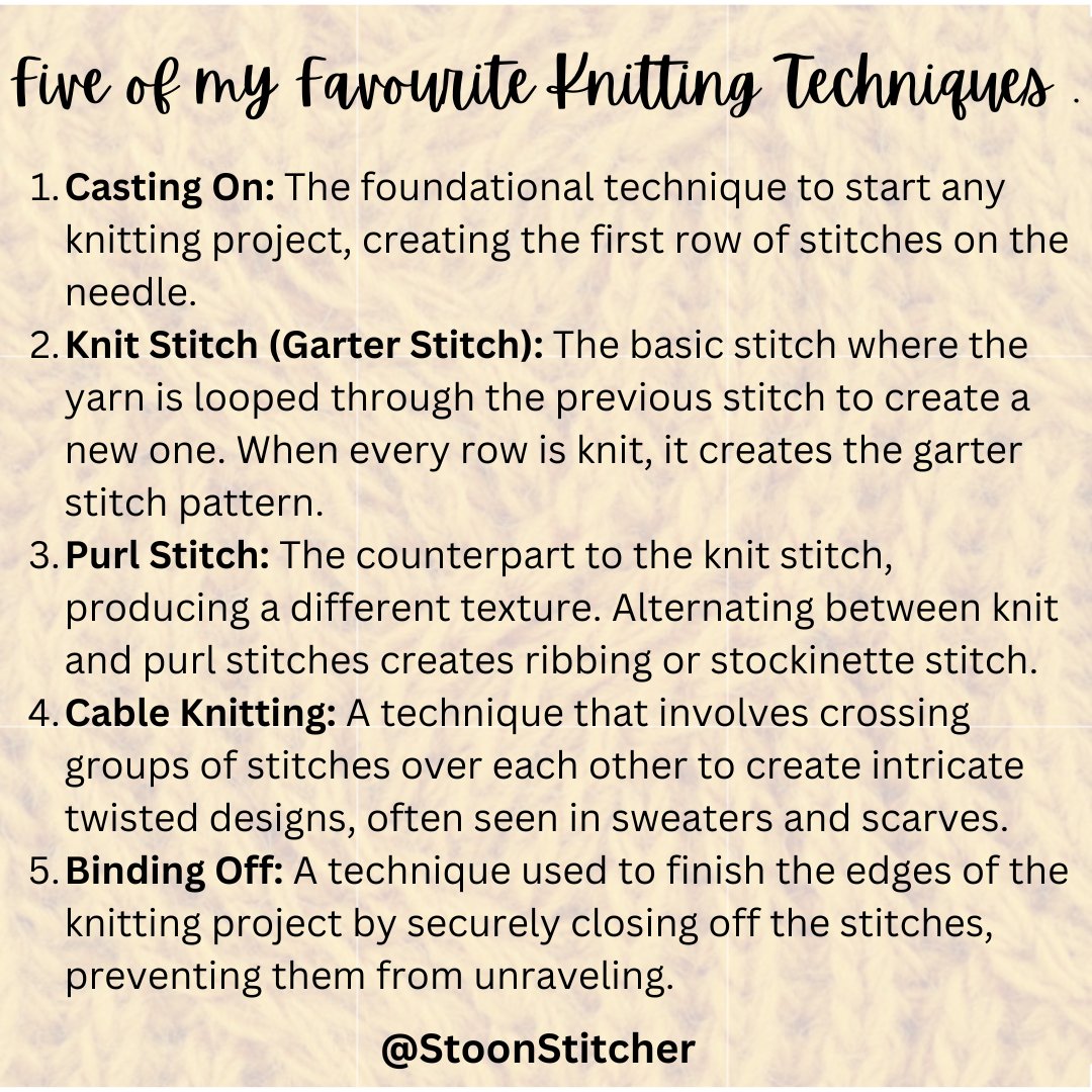 StoonStitcher's tweet photo. 🧶 Ready to elevate your knitting? Master techniques for stunning designs, from cables to lace. Get ready to level up your skills and impress with your new creations! What are your top 5?
 #knittingtechniques #knittinglove #craftingcommunity #knitting #knit #learnsomethingnew https://t.co/hU3ZHXokXg