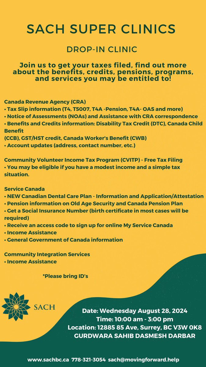 Next Super Clinic Wednesday August 28 10am-3pm Gurdwara Sahib Dasmesh Darbar