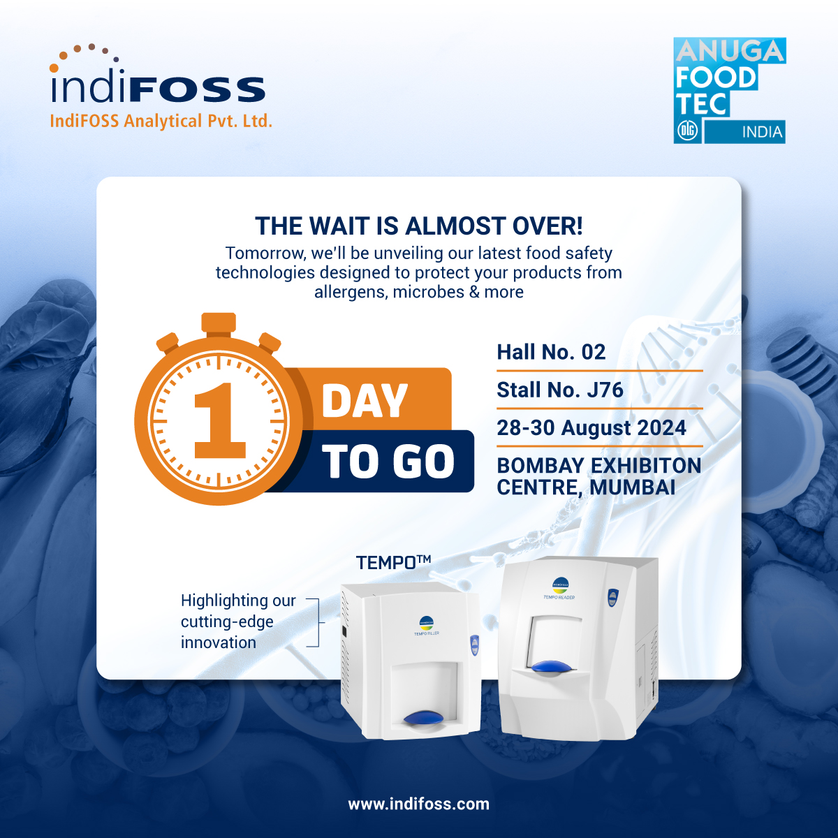 The wait is almost over! Tomorrow, we’ll be unveiling our latest food safety technologies designed to protect your products from allergens, microbes, and more.

#anugafoodtecindia2024#dairytechnology #FoodSafetyFirst #foss #bioeasy #IndiFoss