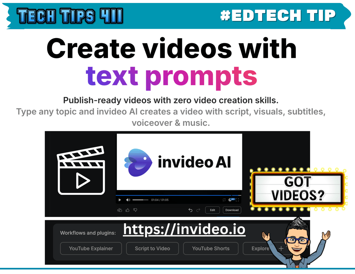 apsitjen's tweet image. Check out this week's #edtech tips, tools &amp;amp; resources in  the latest #TechTips411 newsletter.
➡️ techtips411.com/tips/tech-tips…
🎬 @invideoAI 
🗣️ @MicrosoftEDU upload audio-transcribe w/ Word
😍 Jen's Fave @GoogleForEdu Keep
👍 @ISTEofficial's #DigCit lessons