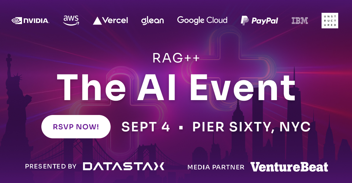 osaeed's tweet photo. Any plans on 4th September? 

Why not come along to DataStax’s RAG++ event in NYC, where you’ll be able to:

🏅  Learn from industry pros
​🤝  Network the day away with your peers
​⚡️  Hack your heart out

More details/save your spot → https://t.co/NoBU1tysof

#DataStax https://t.co/9Df9J3AWin