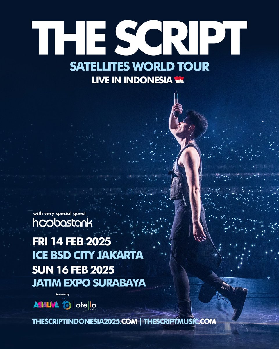 thescript's tweet photo. Jakarta &amp; Surabaya! We are bringing the Satellites world tour to you in February 2025! Tickets on sale in a couple hours! Get them here: https://t.co/8M6ip2KplG https://t.co/HC8zGxULQW