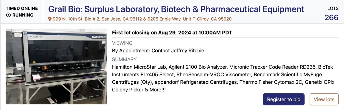 edispositions's tweet photo. The Grail #Auction is open 🚀 !  

Register to bid on a variety of #engineering equipment in the #biotech , #pharma , &amp; #semiconductor industries  !!  🔬 

#Equipment no longer needed from: Grail | Neuralink Stanford | TurnBio &amp; others

Register below 👇 
https://t.co/1ILrb7Hdd5 https://t.co/R5H1XxyRmK