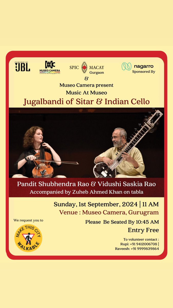 Looking forward to presenting our jugalbandi at Museo Camera this Sunday in Gurgaon. Love this museum,  a labour of love by Aditya Arya ! I always enjoy playing morning concerts because we get to perform morning ragas. So: many great reasons to join us this Sunday morning.