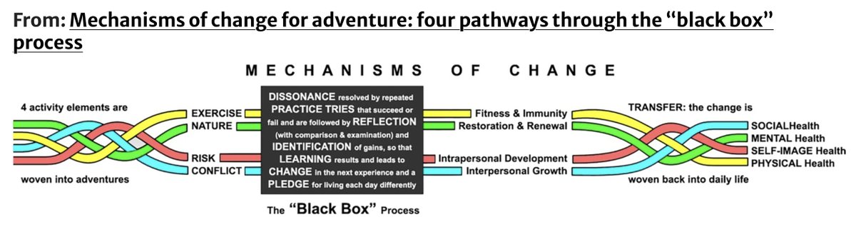 Simon Priest presents a new theoretical model revealing the hidden processes in adventurous outdoor learning!
It focuses on four key elements: Exercise, nature immersion, perceived risks, &amp; group conflict resolution. 
link.springer.com/article/10.100…