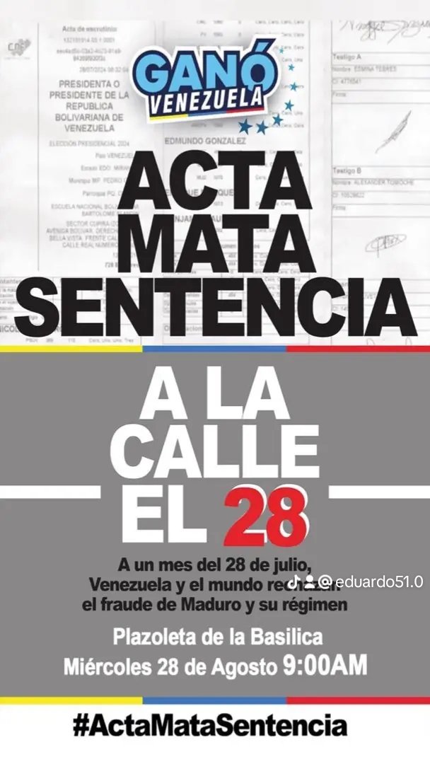 LabradorEduardo's tweet image. *A LA CALLE!!!*
*EN MARACAIBO*
*ESTE MIERCOLES 28*
*PLAZOLETA*
*DE LA BASILICA*
*9:00 AM*
*ACTA MATA SENTENCIA*
