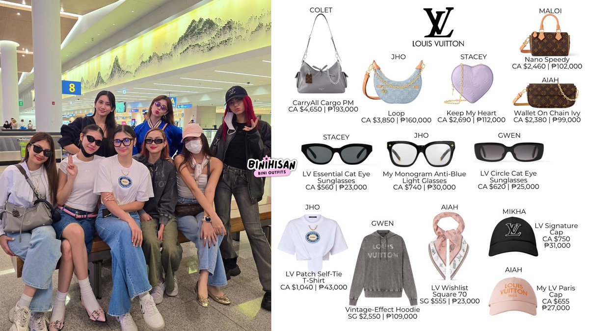 bini_hisan's tweet photo. [240826] @BINI_ph X update:

All the Louis Vuitton items BINI wore on their flight to South Korea ✈️🇰🇷

🏷️ #BINI #BINI_fashion
#rich #mayamannasila #kachingkaching #damingzero #mamahalin #sheenaoutfitrevealpls #richRICH
#inutusanakonicoletmagpostwithpricediba https://t.co/iJkpQaX49r