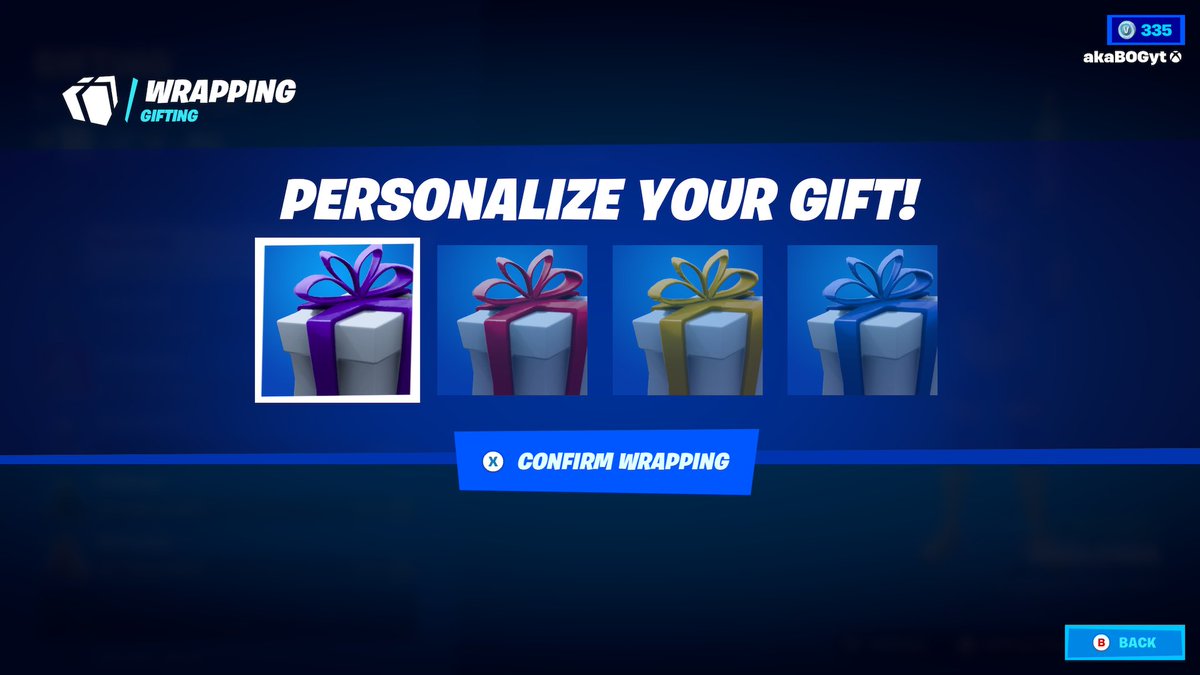 akaB0G's tweet photo. Hey @EpicGames - just wanted to let you know that I just noticed almost all of my custom "Gift Wrap" options are missing when I went to gift a friend a new item - Cosmetic Issues - Let Us Know https://t.co/4SplPZkAmM https://t.co/maTeam3xZW