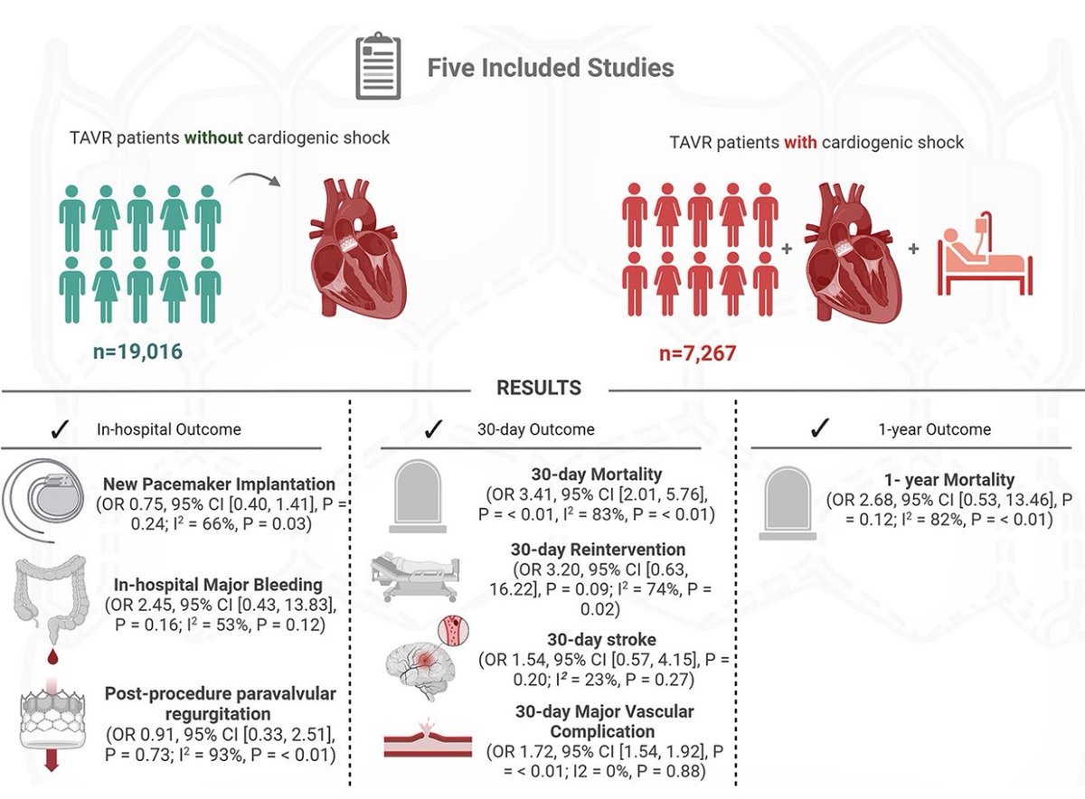 Ahmad Jabri MD , FACC, FSCAI (@ahmadjabri8) on Twitter photo Just out 🔥🔥 our newest meta analysis on outcomes following TAVR in patients with cardiogenic shock 🫀
❗️We observed higher 30-day mortality in patients with CS due to their critical condition compared to those without CS.
sciencedirect.com/science/articl…
<a href="/PedroMDMSc/">Pedro Villablanca MD, MSc, FACC, FSCAI</a> 👑 Just out 🔥🔥 our newest meta analysis on outcomes following TAVR in patients with cardiogenic shock 🫀
❗️We observed higher 30-day mortality in patients with CS due to their critical condition compared to those without CS.
sciencedirect.com/science/articl…
<a href="/PedroMDMSc/">Pedro Villablanca MD, MSc, FACC, FSCAI</a> 👑