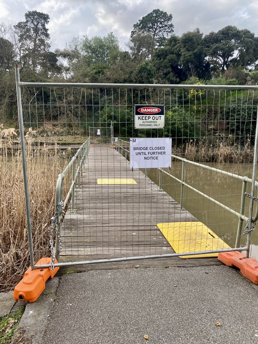 hs4coburg's tweet photo. This bridge in #CoburgLakeReserve provided a good daytime option for bypassing Murray Rd danger when walking back from the 19 tram or Batman Station. 

Anyone know how long it’s out of action @MerribekCouncil? https://t.co/Lmpzceie2x