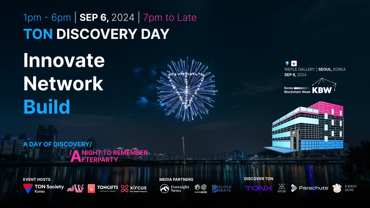 🇰🇷Hello Korea Blockchain Week! Here we come!👋

🎉We’re thrilled to announce that TonGifts is honored to be a cohost for TON Discovery Day! 🍾 Join us alongside ❤ <a href="/TON_SocietyKR/">TON Society Korea</a>, <a href="/misswproject/">MISSW Global 🌍</a>, <a href="/xircusweb3/">Xircus</a> and <a href="/OfficialWeple/">WEPLE OFFICIAL</a> as we dive into the exciting world of the TON