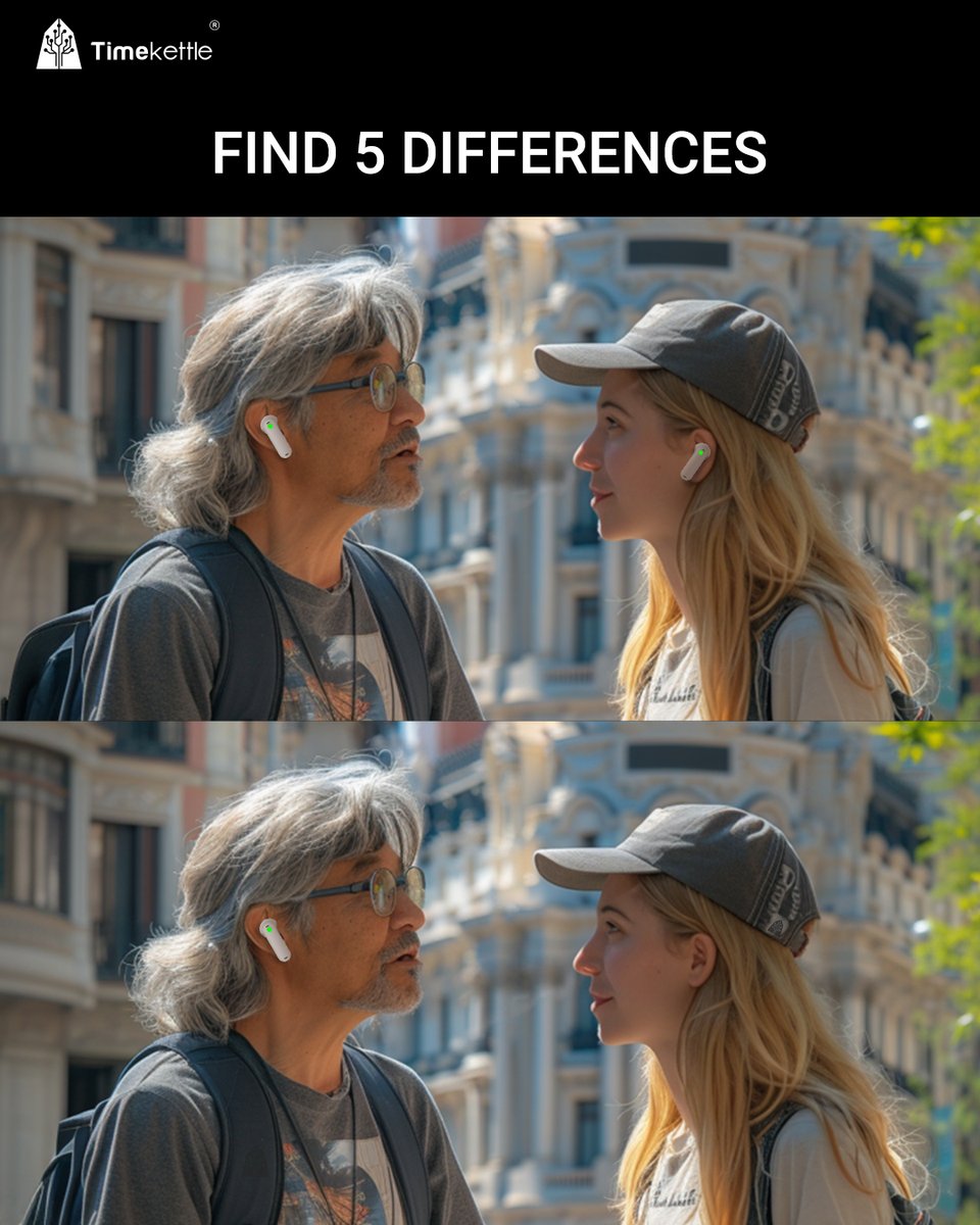TimekettleTech's tweet image. 🔍 Spot the Differences! Can you find all 5 differences in this picture? 👀 Test your eagle eyes and let us know in the comments!👇

#spotthedifferencechallenge  #finddifferences #finddifference  #Timekettle  #translatordevice