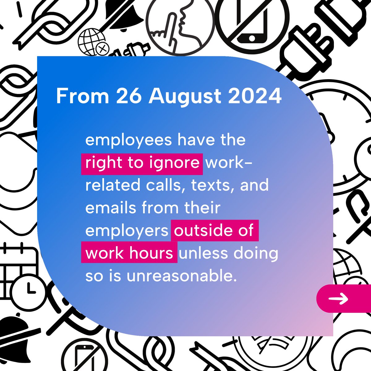 brighthr_anz's tweet image. 📣One of the biggest #LegalChanges in Australia is now here📣

From this week on, individuals who work in businesses with 15 employees or more have the #RightToDisconnect from work-related contact #AfterHours. 

Click through to learn more about these changes👇