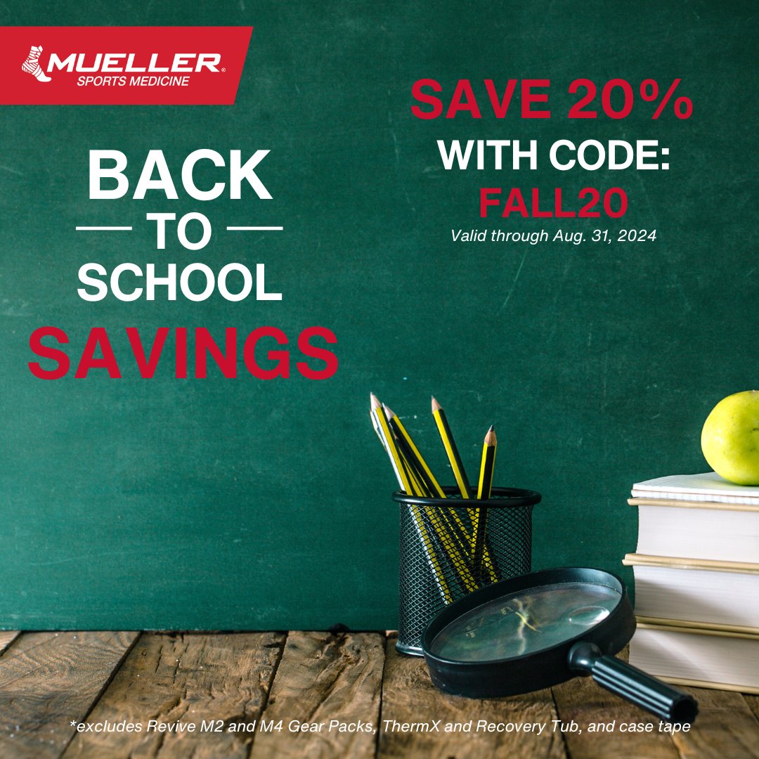 MuellerSportMed's tweet photo. Be ready for back to school with our sitewide 20% sale* - ends Aug 31st!
*Sale excludes Revive M2 & M4 Gear Pack, Case Tape and Recovery Tub
#shopmueller #teammueller #muellerready #builtinsport #madeforlife #muellertough #muellerstrong https://t.co/KJ1kT0at74