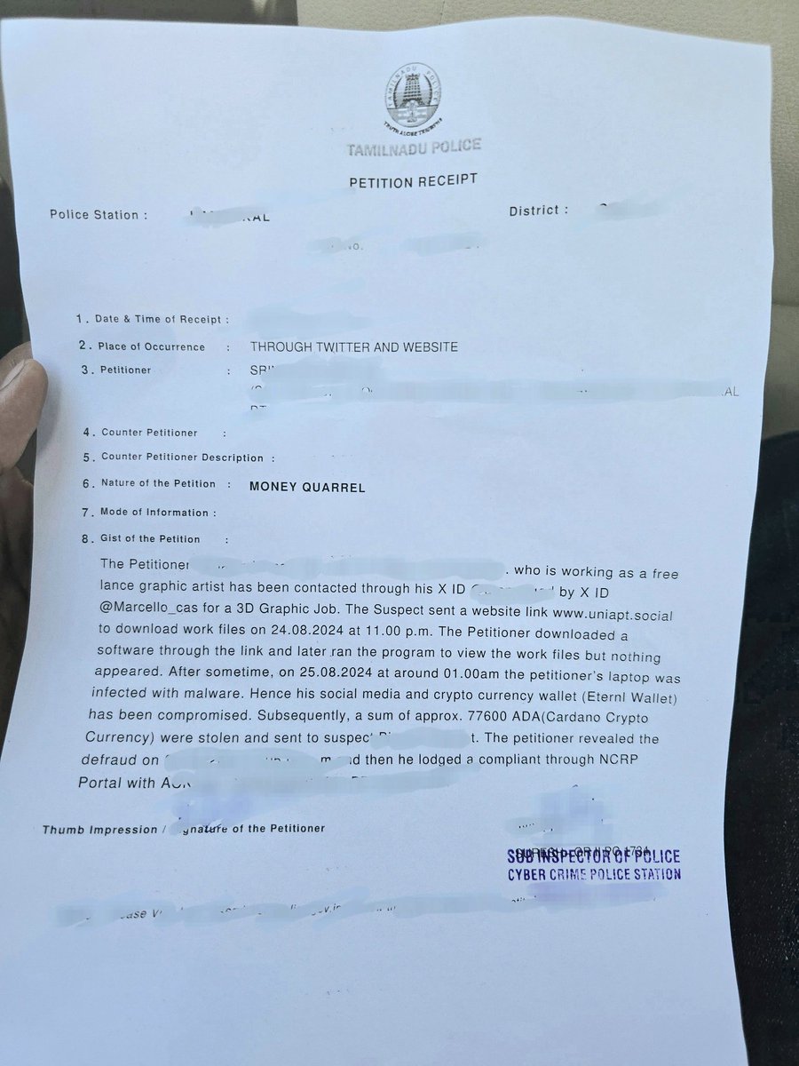 atomofgod's tweet photo. Filed an official complaint with Cyber Crime Police for the stolen 77000 ADA.

Pray for me, I am trying my best, Let's fight together and make this space safe for years to come 🙏

Thanks for overwhelming support from community 🙏 https://t.co/DocdBK2J9A
