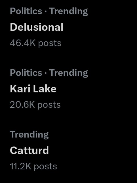When Delusional, Kari Lake and Catturd are all trending it's the perfect hat trick...