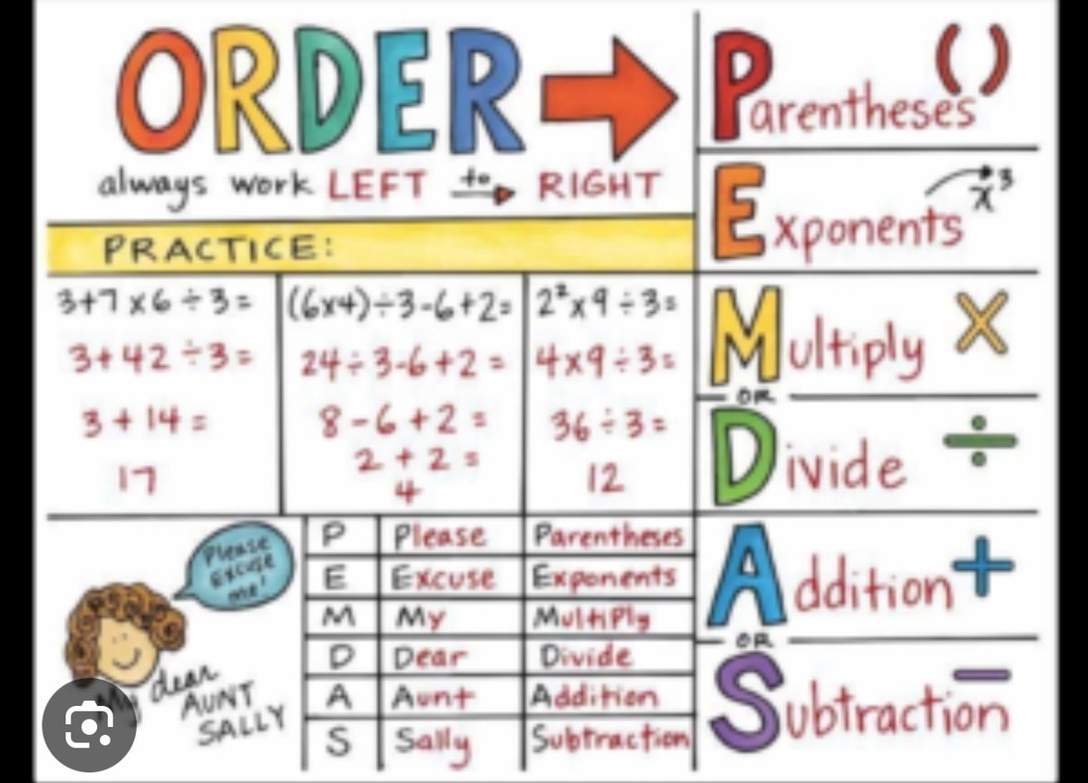 GG00949's tweet photo. @Myaa3940 @j_money6449857 Division come fourth it’s literally in the word pemdas fourth letter  p Go First which is the 2+3=5 Then U Do Multiplication which is 4x5=20 Then division which is 100\5=20 The Add And Subtract https://t.co/vf57yAbazS