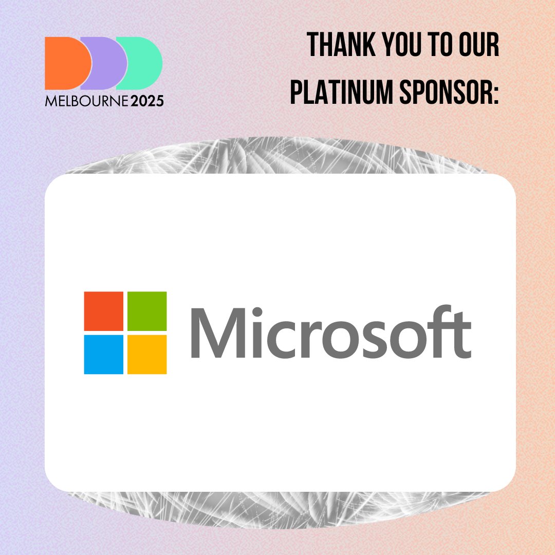 A massive thank you to <a href="/Microsoft/">Microsoft</a> for coming on board as a Platinum Sponsor for DDD Melbourne 2025!

If you're interested in sponsorship opportunities, why not check out dddmelbourne.com/sponsorship

#DDDMelbourne #Microsoft #TechCommunity