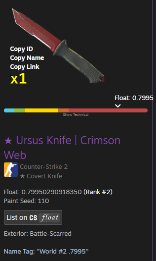 kw5m_'s tweet image. Trading or selling the #2 highest float Crimson Web Ursus Knife lmk offers. #cs2 #cstrading