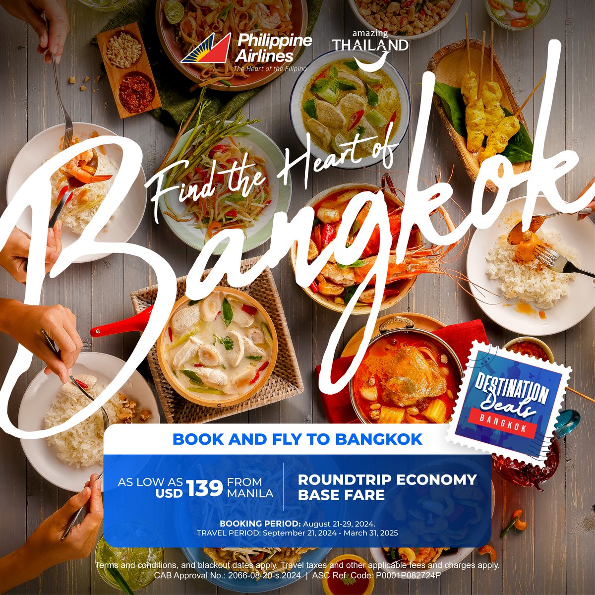 TATphils's tweet photo. Taste and Experience the heart of Bangkok with #DestinationDeals from Philippine Airlines 🍲💓✈️  

Book your tickets now and enjoy special rates to Bangkok! 

#ThaiYoNa #amazingthailand

Visit for more info:
https://t.co/nH8uDf1Ijb https://t.co/LQgUd7CqAx