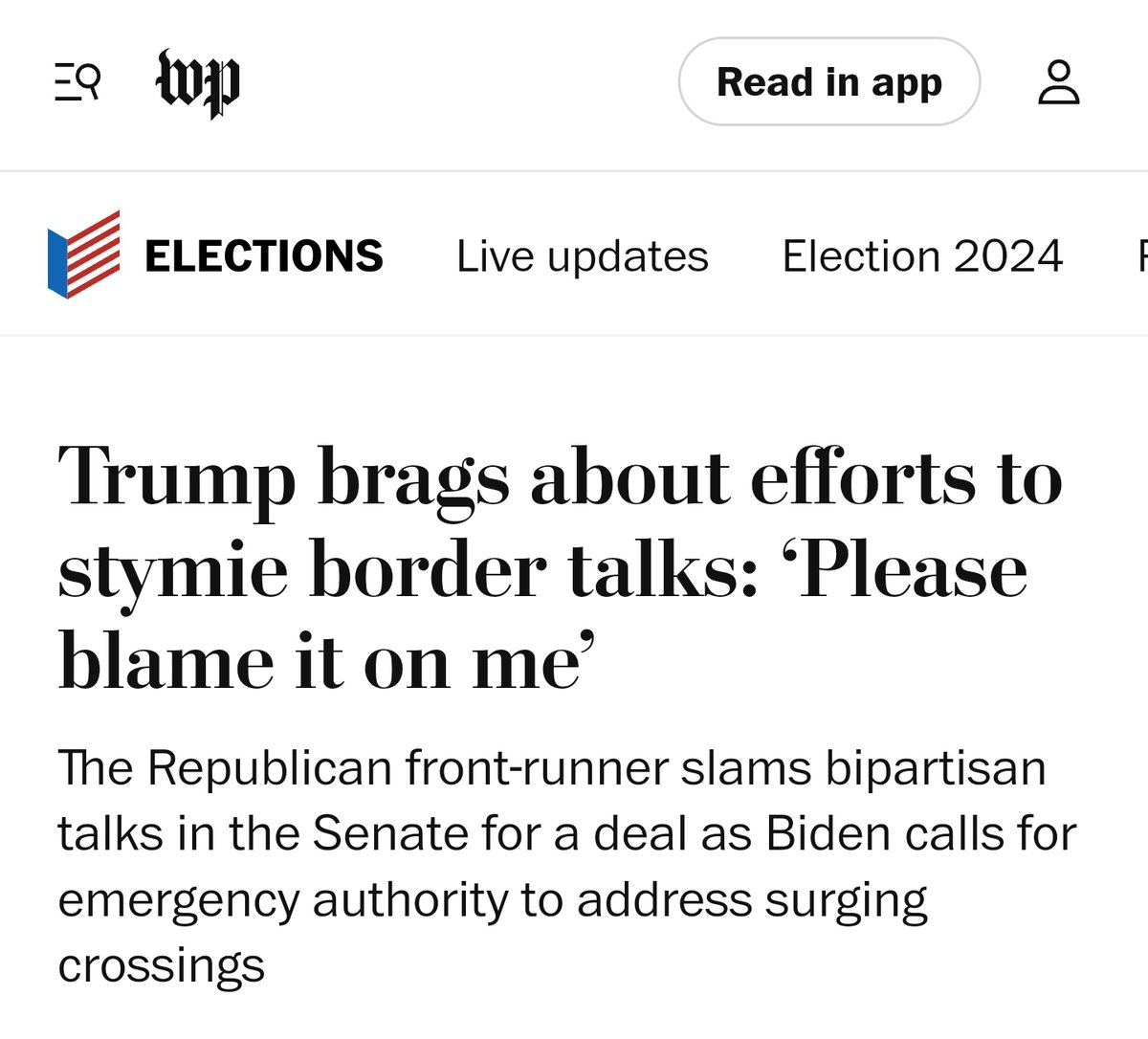 Good morning and Happy Tuesday to everyone who is committed to reminding everyone, as often as possible, that trump deliberately, selfishly tanked the bipartisan border security bill so he could campaign on it.

BLAME IT ON TRUMP!
Spread this everywhere.