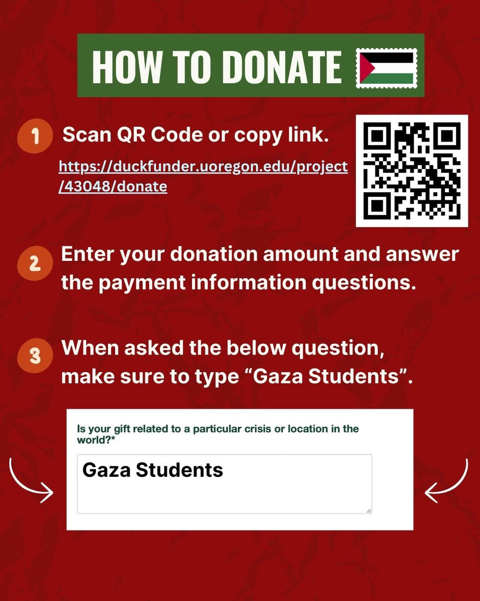 HELP FOUR DISPLACED STUDENTS FROM GAZA ATTEND THE UNIVERSITY OF OREGON: duckfunder.uoregon.edu/project/43048/…

<a href="/uoforpalestine/">UO Palestine Coalition</a> 

#GazansUO #UniversityofOregon
