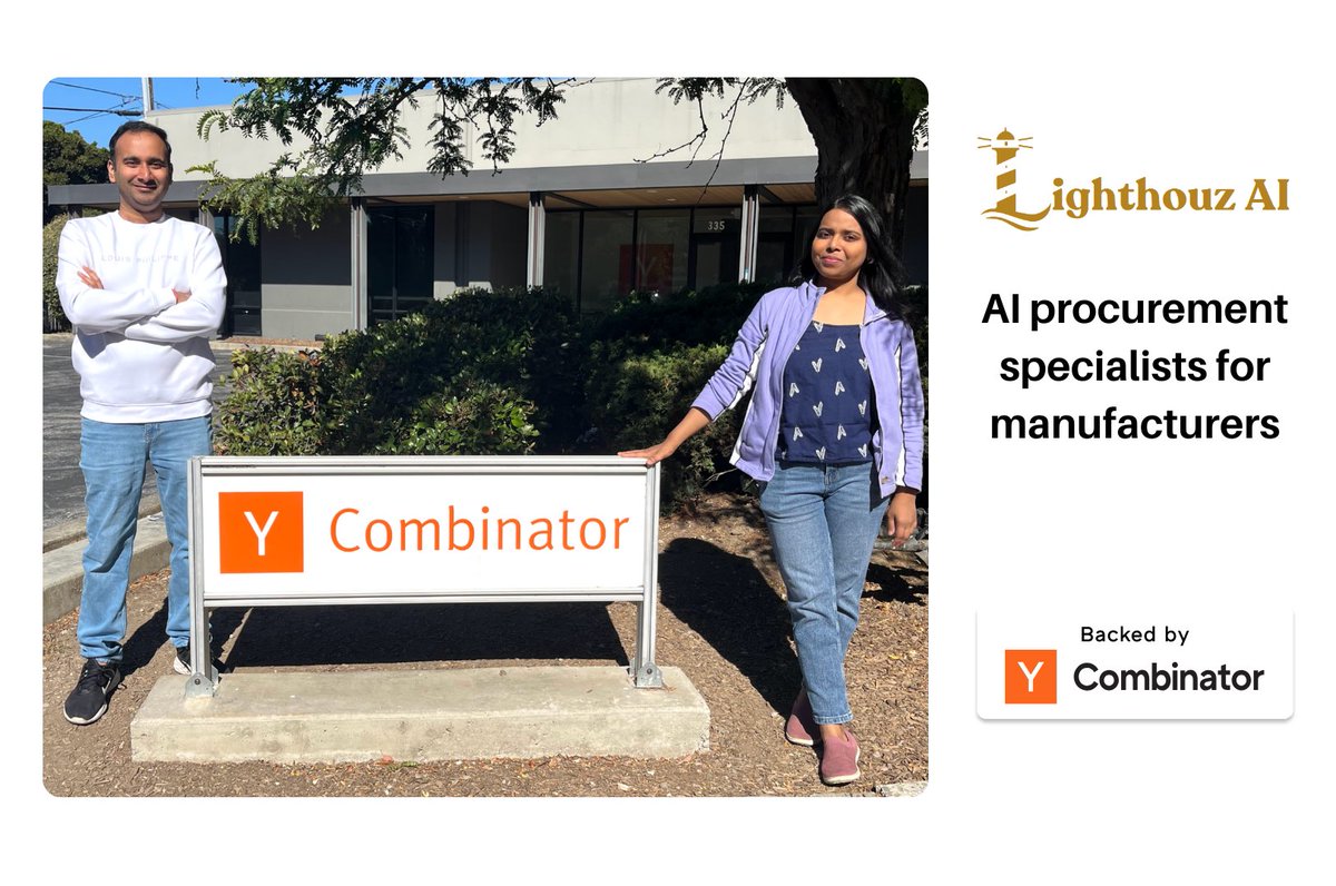 YC S24's <a href="/lighthouzai/">Lighthouz AI (YC S24)</a> is building AI procurement specialists for manufacturers. Their agentic AI system does autonomous purchasing at a fraction of the cost.

 Congrats on the launch, <a href="/srijankedia/">Srijan Kumar - Lighthouz AI (YC S24) 🤖</a> and <a href="/sonalipnaik/">Sonali</a>!

ycombinator.com/launches/Lfz-l…