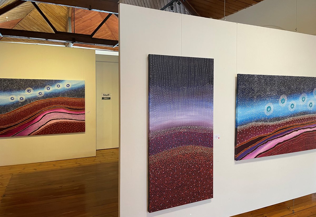 Two gallery spaces needed to hold the artworks of Sonya Edney for her new exhibition Burringurrah Dreaming, opening at Japingka Gallery 6.30pm on Friday 30 August japingkaaboriginalart.com/collections/so… #contemporaryart #aboriginalart #indigenous