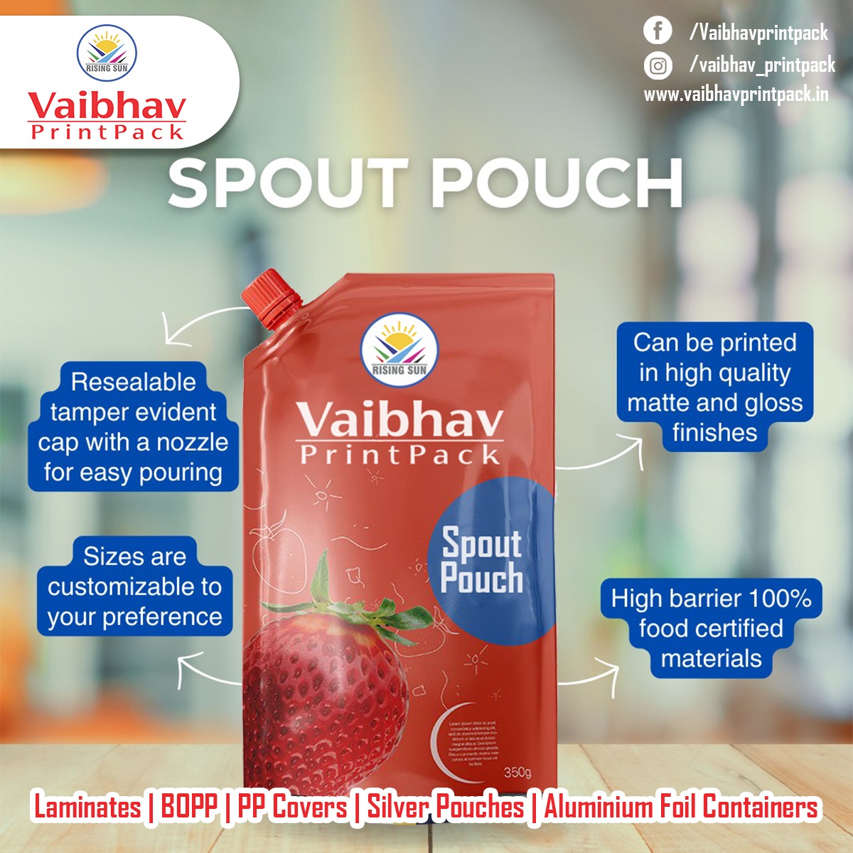 Vaibavprintpack's tweet image. Elevate your packaging with Vaibhav Printpack&apos;s customizable Spout Pouches. Durable, food grade, and available in matte or gloss finishes.  
.
.
.
.
 #vaibhavprintpack #spoutpouches #packagingsolutions #laminated #printdesign #wholesale  #manufacturer #qualitypackaging