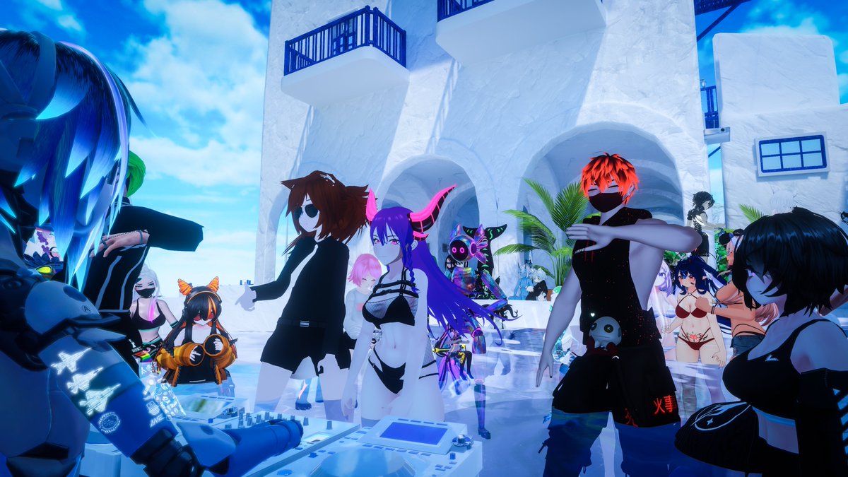 the #vrchat summer fest event was so fun!! big thanks to all the DJs <a href="/ElectroVRC/">Electro 🌱 | 🦋 @electrovrc.com</a> <a href="/Aliquem/">Aliquem | Rizumu</a> @ghostcasual <a href="/Sairenix/">Sai</a> and <a href="/straszvr/">Strasz</a> , double thanks to Electro for running tech &amp; triple thanks to <a href="/flarechess/">Flare🌟Sam L</a> for organizing!!

finally, HUGE thanks to <a href="/MinistryPromoVR/">Ministry Promotions</a>, yall are so good!!