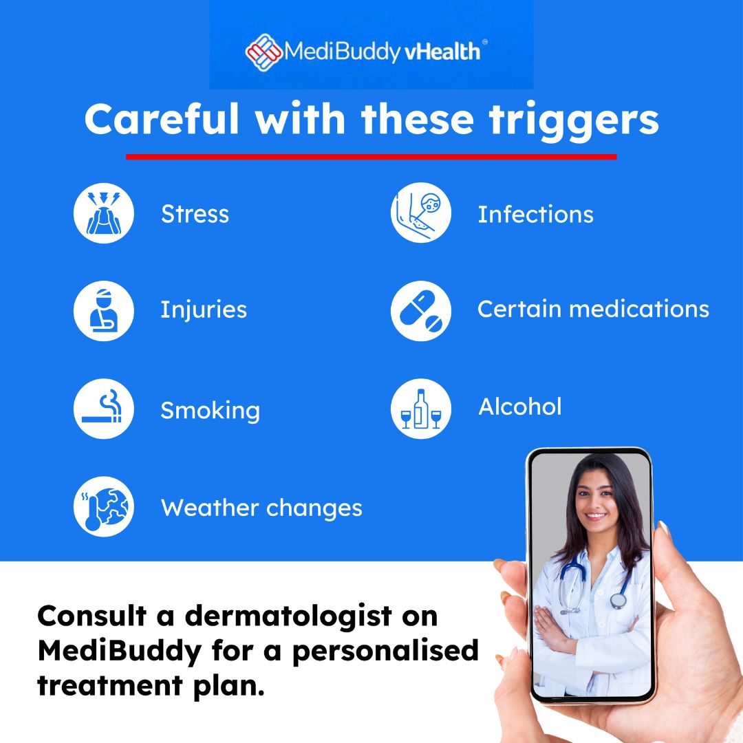 Psoriasis is more than just a skin condition. It affects people physically and emotionally.  Treatments can help, but you need the right kind. Only an expert will be able to guide you better. Get help with Psoriasis whenever you need it on #MediBuddyvhealth. 
#PsoriasisAwareness