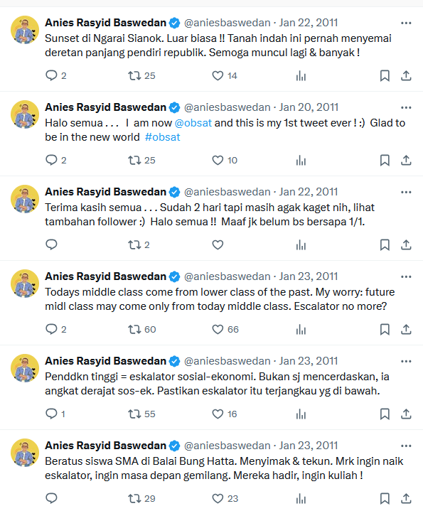 Tweet2 beliau waktu bulan pertama buka account.  #respect #anies