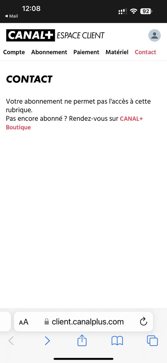 Sebbay81's tweet photo. @InfoAbonneCanal help j ai souscrit a l offre tv+ et pas d accès au chaîne via myCANAL. Quand j essai de contacter le service client j ai ce message : 
Pouvez m aider ? https://t.co/6wQ9S0OJDn