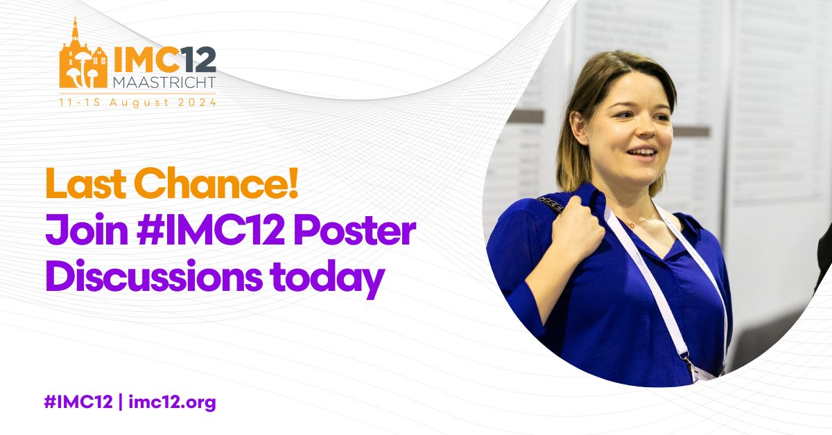 Did you miss out on some research? 
▶️ Join the #IMC12 Poster discussions. It's the last day today and your last chance to catch up with your colleagues' discoveries - Join us in the Poster area for informal poster discussions for the last time!💜 #mycology #fungi