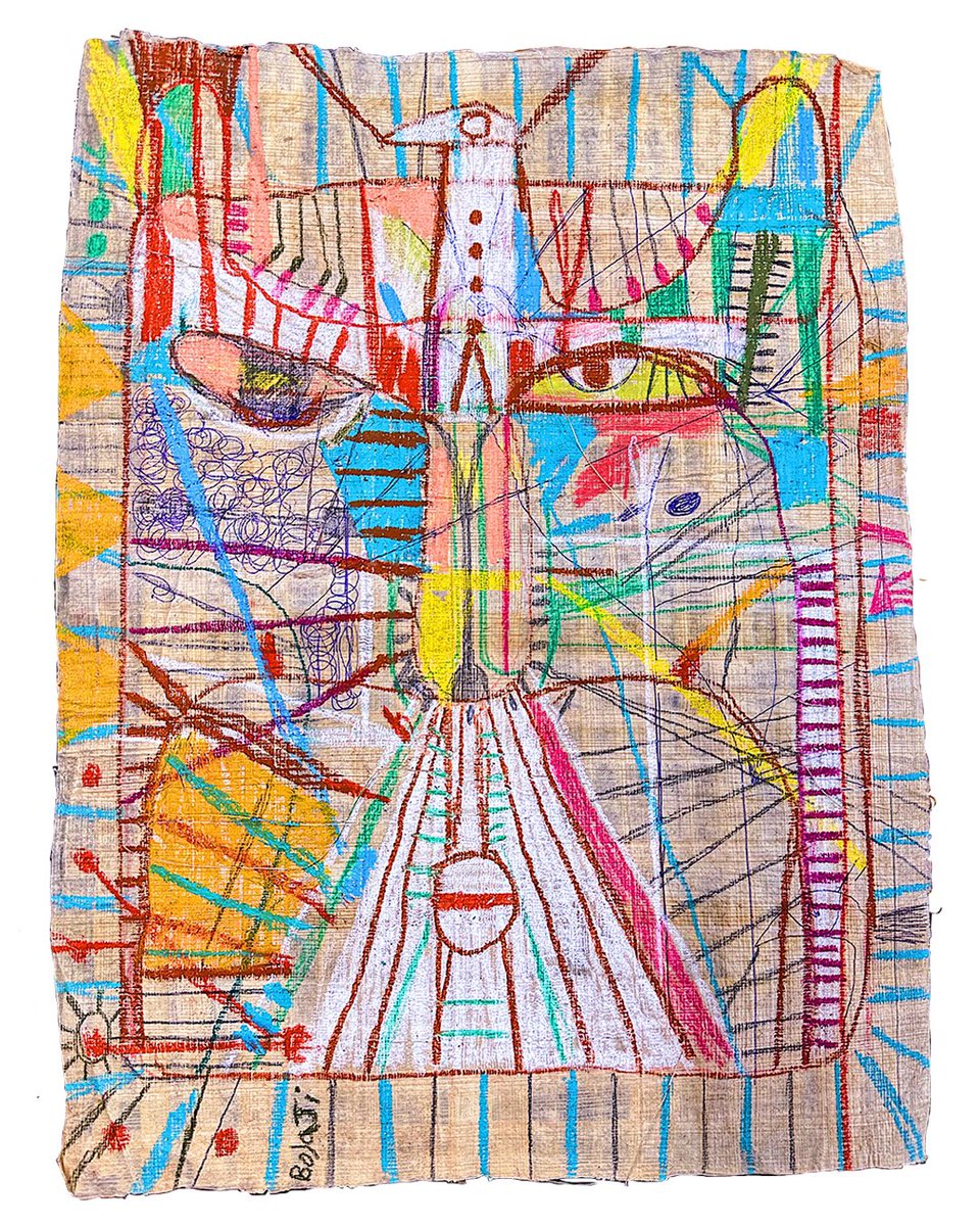 New drawing.
Title: Not Afraid.

- [wax crayon, pencil and biro on Egyptian Papyrus Paper].
22 x 43cm.
.
Enquiries: <a href="/beerslondon/">BEERS London</a>  #art #new #bolaji #drawing