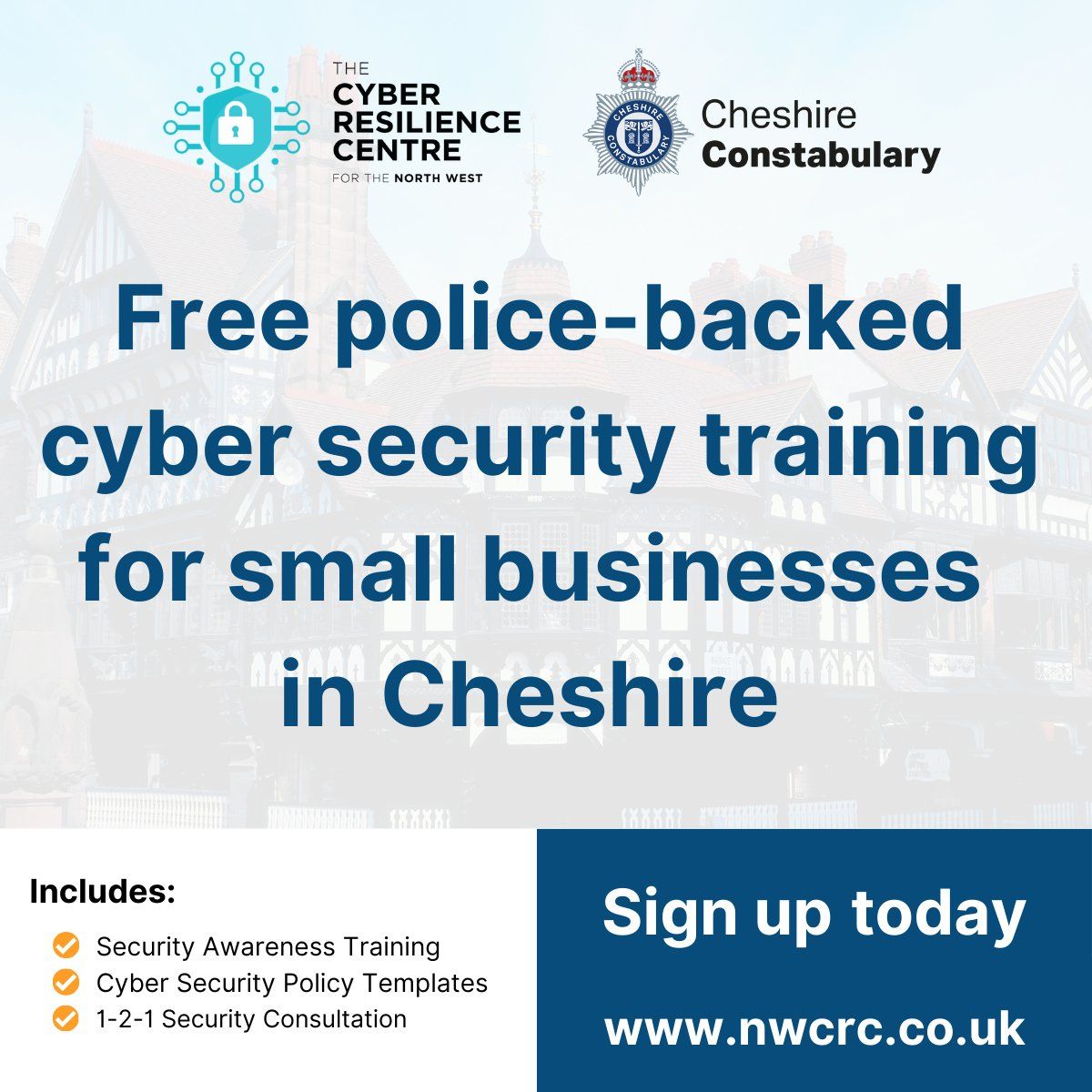 North West Cyber Resilience Centre (@northwestcrc) on Twitter photo Cheshire businesses! Don't forget that we still have places left on our free cyber security training sessions.
The programme has been funded by the <a href="/CheshirePCC/">Police and Crime Commissioner for Cheshire</a> and <a href="/CheshirePolice/">Cheshire Police</a> - and includes 1-2-1 training and membership.
buff.ly/4bTFkT9
#cybersecurity Cheshire businesses! Don't forget that we still have places left on our free cyber security training sessions.
The programme has been funded by the <a href="/CheshirePCC/">Police and Crime Commissioner for Cheshire</a> and <a href="/CheshirePolice/">Cheshire Police</a> - and includes 1-2-1 training and membership.
buff.ly/4bTFkT9
#cybersecurity