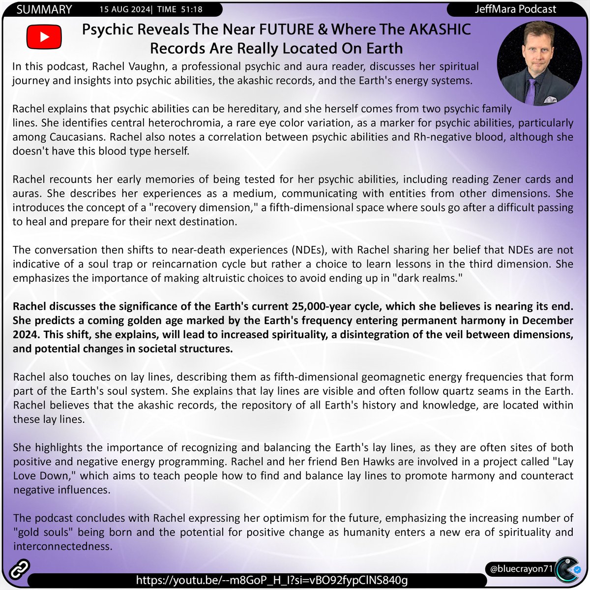 bluecrayon71's tweet photo. Psychic Reveals The Near FUTURE & Where The AKASHIC Records Are Really Located On Earth @Jeffmara
πhttps://t.co/8ZwcOnwsSE
#psychic #aurareader #spiritualjourney #psychicabilities #heterochromia #Rhnegative #NDE #soultrap #reincarnation #darkrealms #goldenage #Earthsfrequency https://t.co/xFnGCQvoJJ