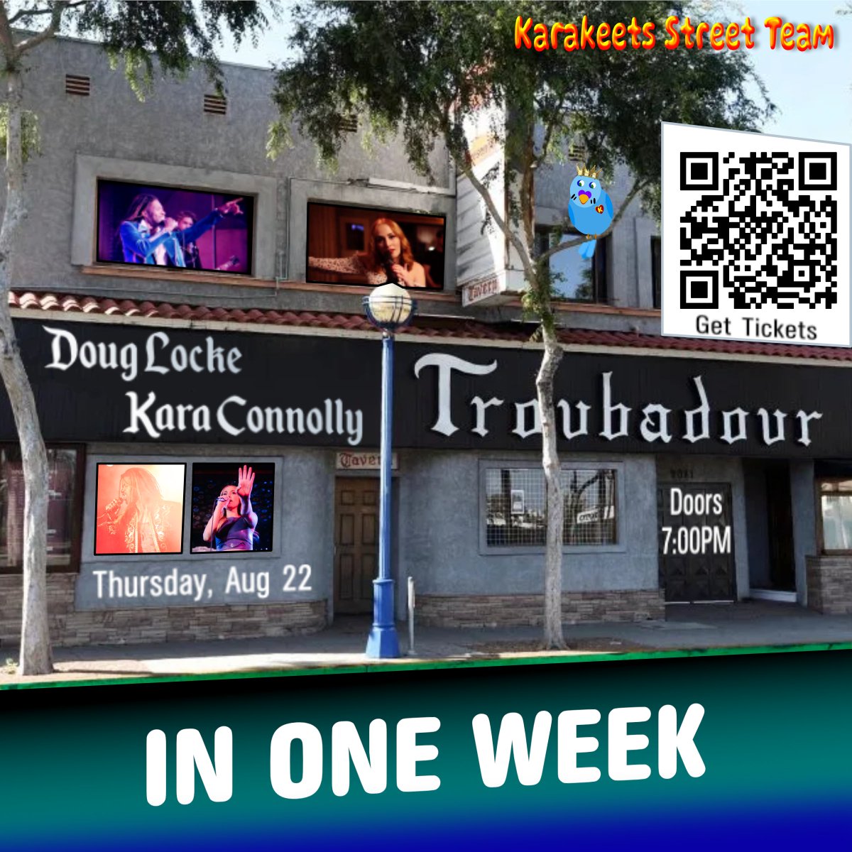 tgaudin's tweet photo. #DougLocke and @mskaraconnolly at @theTroubadour
One week left!
#Karakeets #Music #Live #NewAlbum #kacaw https://t.co/pZva7MourM