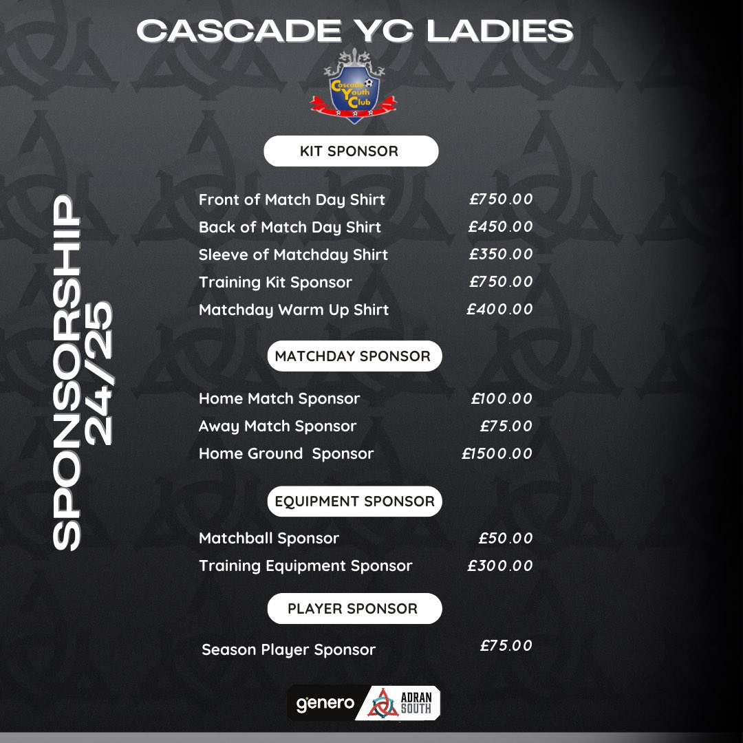 🚨Cascade YC Ladies Sponsorship Opportunities🚨

Would you or your business be interested in sponsoring our  ambitious Ladies team for the 24/25 season?