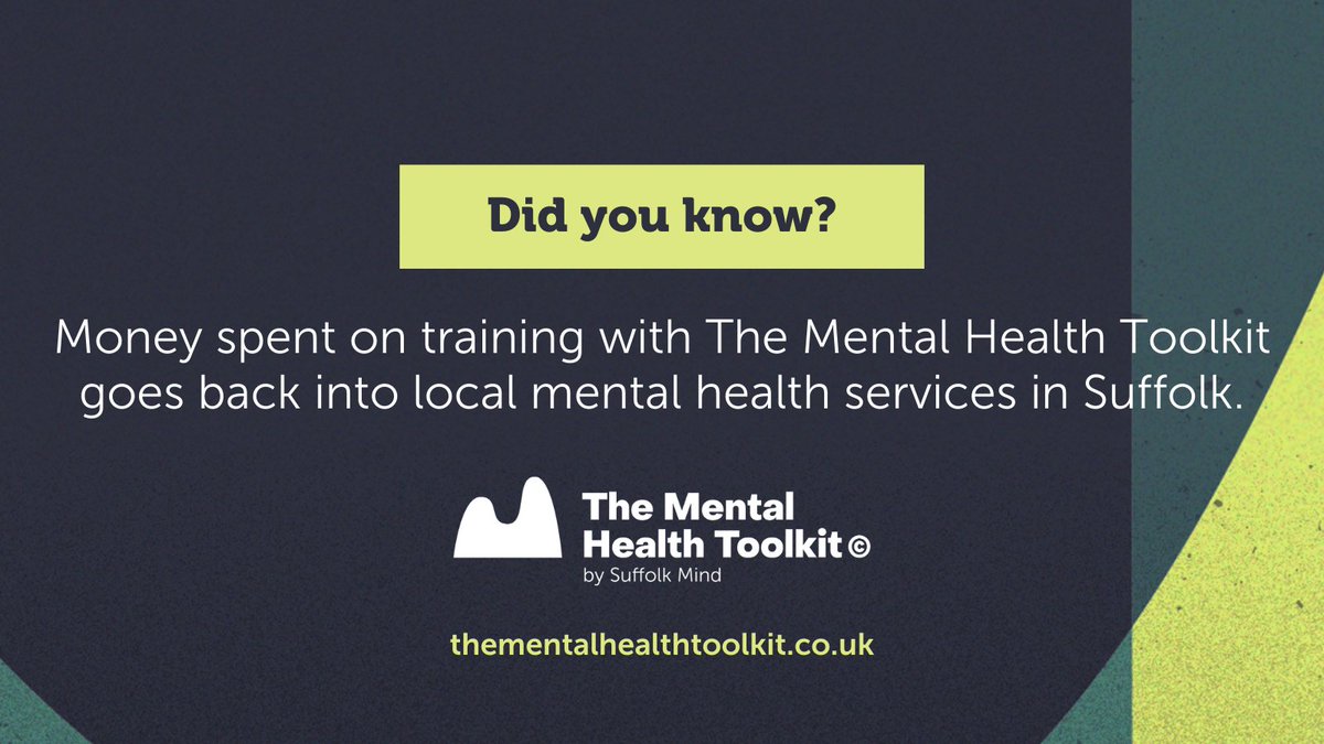 The Mental Health Toolkit by Suffolk Mind (@tmhtoolkit) on Twitter photo Did you know that the money you spend on training with us goes back into local mental health services? 💛
We are a part of <a href="/SuffolkMind/">SuffolkMind</a>, Suffolk's independent mental health charity that serves the county.
Find out more about who we are and what we do: thementalhealthtoolkit.co.uk/about-the-ment… Did you know that the money you spend on training with us goes back into local mental health services? 💛
We are a part of <a href="/SuffolkMind/">SuffolkMind</a>, Suffolk's independent mental health charity that serves the county.
Find out more about who we are and what we do: thementalhealthtoolkit.co.uk/about-the-ment…