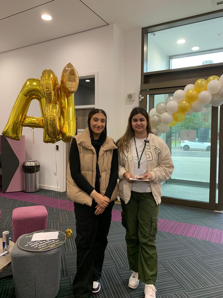 Well done to <a href="/wakeycollege/">Wakefield College</a> Health T Level students Arisha and Farah, who have collected their results and will soon be heading off to university! #TLevels #Results2024 👍 😀 🎉
