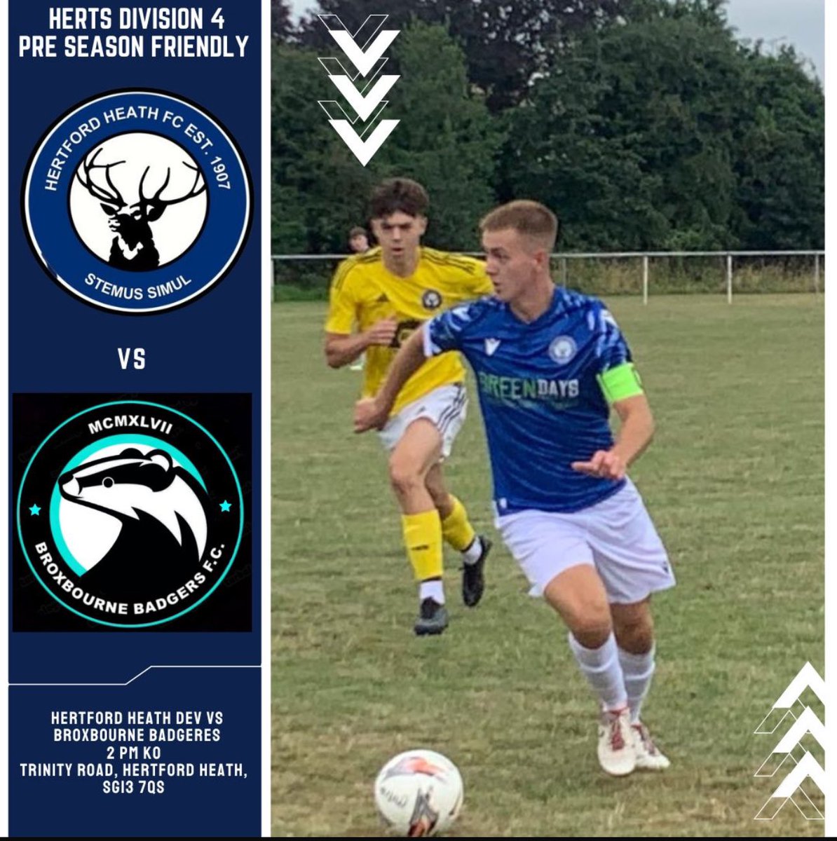 Next game. We host Broxbourne Badgers fc on Saturday 2pm ko at trinity rd playing field Hertford Heath.