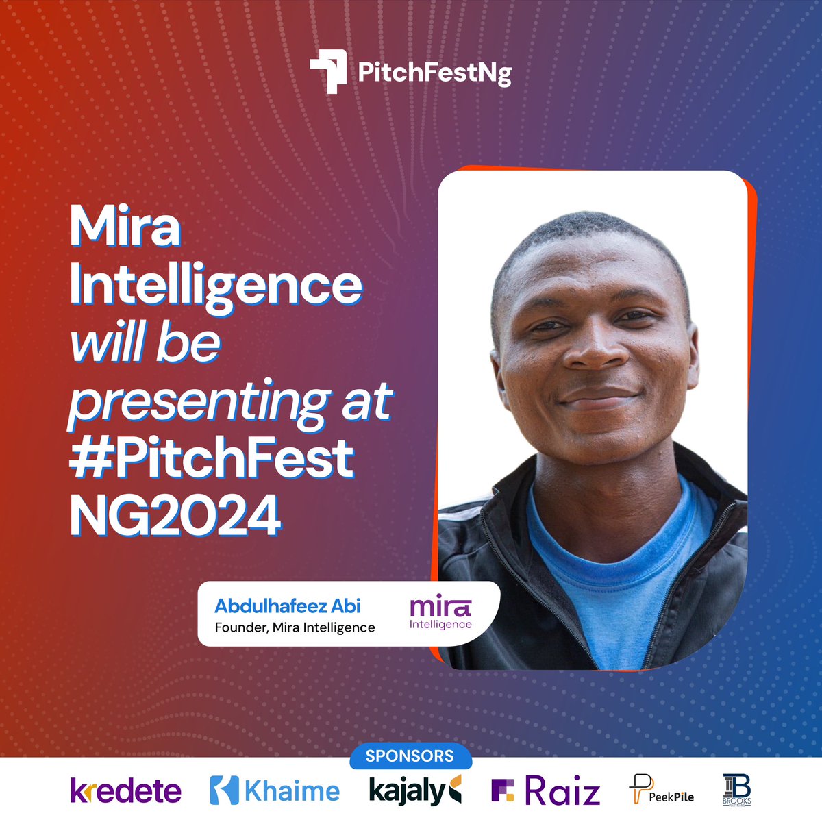 Meet @itsalabi , the co-founder at Mira intelligence , he will be presenting on stage at the first edition of #PitchFestNG2024 

Watch out for a showcase of innovation and creativity!